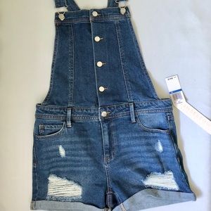 Tinseltown denim overalls shorts (Dark wash)